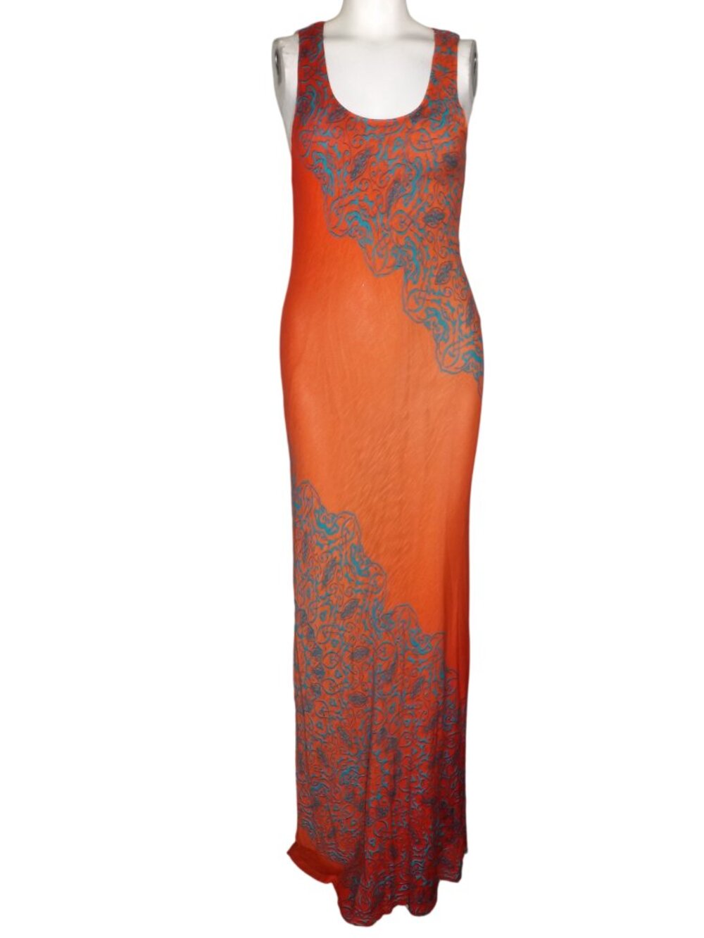 TOMMY BAHAMA Maxi Tank Dress, M, Red-Orange/Teal swirl pattern,Rayon, Scoop neck - Picture 8 of 12